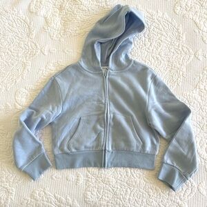 Girls Pale Blue Zip Up Cropped Hoodie